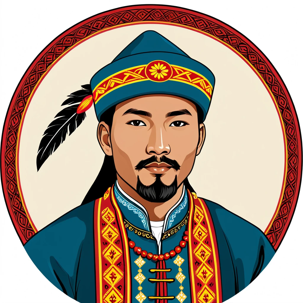 man in singapore folk outfit, vector graphics, strong contours, logo design
