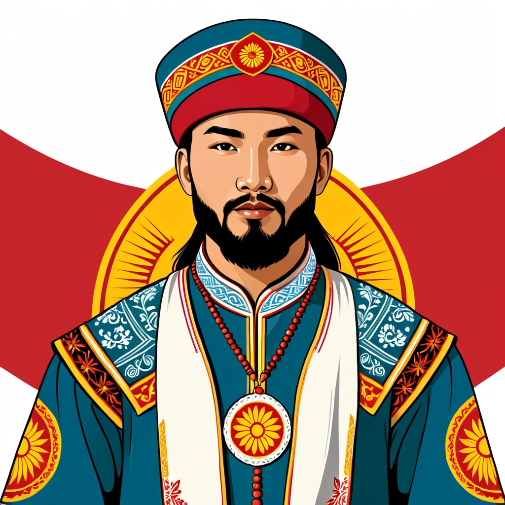 man in Kyrgyzstan folk outfit, vector graphics, strong contours

