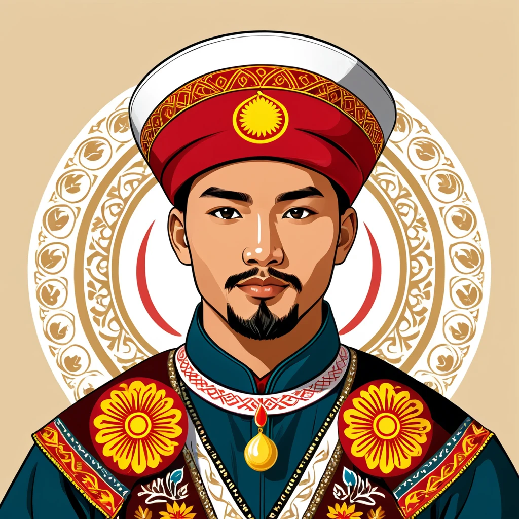 man in Kyrgyzstan folk outfit, vector graphics, strong contours