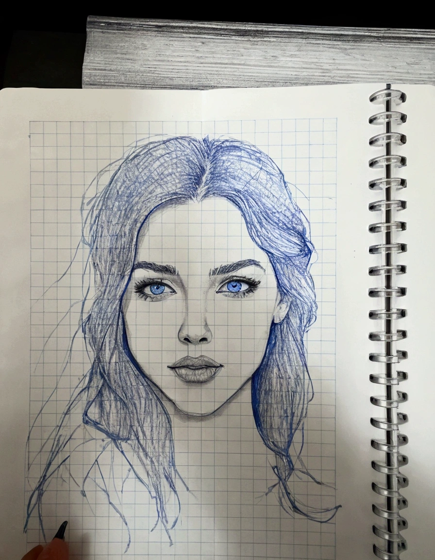drawing of a woman with long hair and blue eyes on a notebook, face sketch, on a notebook page, potrait of a female face, sketch of a caucasian face, detailed face ), 🤤 girl portrait, art sketch, sketched, girl sketch, face study, realistic sketch, quick sketch, pen sketch, face portrait, scribble sketch, ink and ballpoint