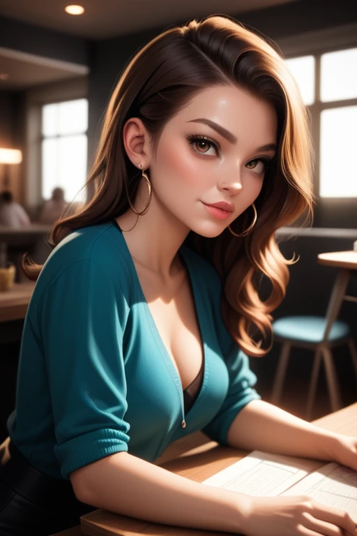 Concept art,2d anime style,hand-drawn art,1girl,solo,jewelry,necklace,ring,long hair,heart,looking at viewer,lips,cup,blurry,crossed arms,dress,drinking glass,blue eyes,bokeh,upper body,blonde hair,breasts,wavy hair,bar (place),alcohol,depth of field,bare shoulders,blurry background,brown hair,eyelashes,table,heart necklace,red dress,<lora:Exotic V2:0.8>,