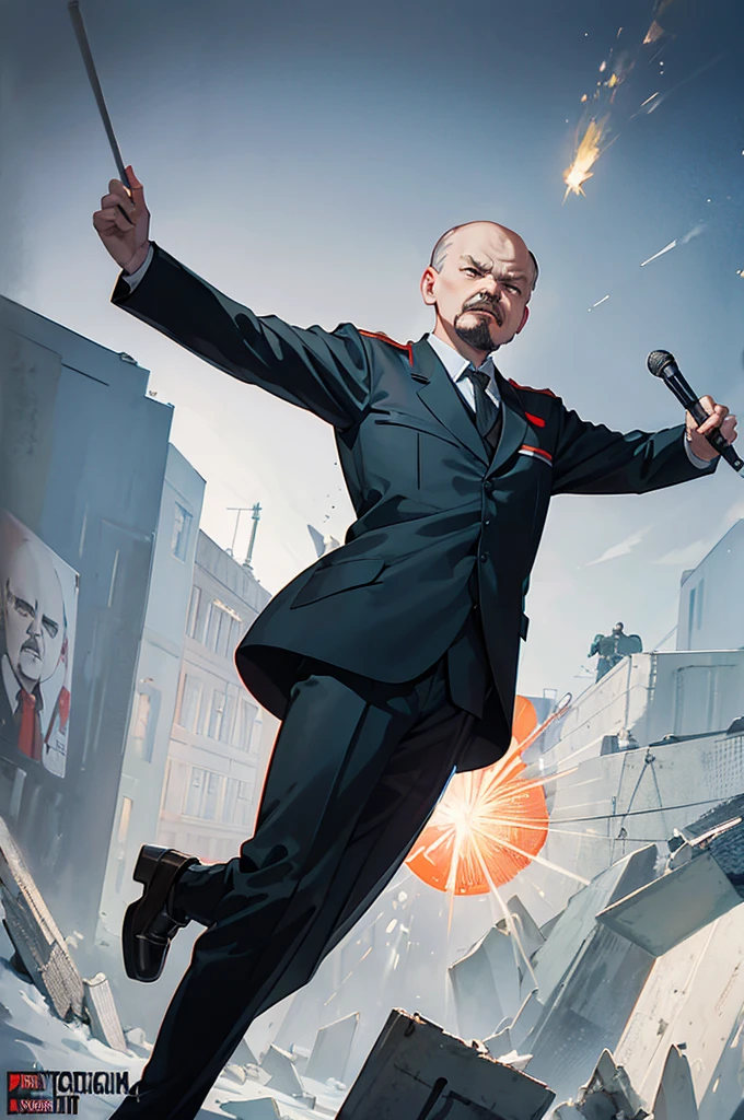 (((vladimir lenin))) in a suit and tie holding a microphone, soviet poster of viktor orban, soviet propaganda style, soviet propaganda, ussr poster, soviet propaganda poster style, soviet poster, soviet propaganda art, soviet propaganda poster art, communist propaganda, russian constructivism, banners with lenin, sovietwave