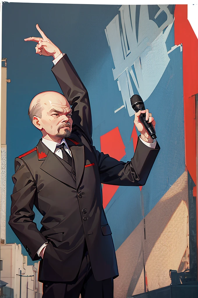 (((vladimir lenin))) in a suit and tie holding a microphone, soviet poster of viktor orban, soviet propaganda style, soviet propaganda, ussr poster, soviet propaganda poster style, soviet poster, soviet propaganda art, soviet propaganda poster art, communist propaganda, russian constructivism, banners with lenin, sovietwave