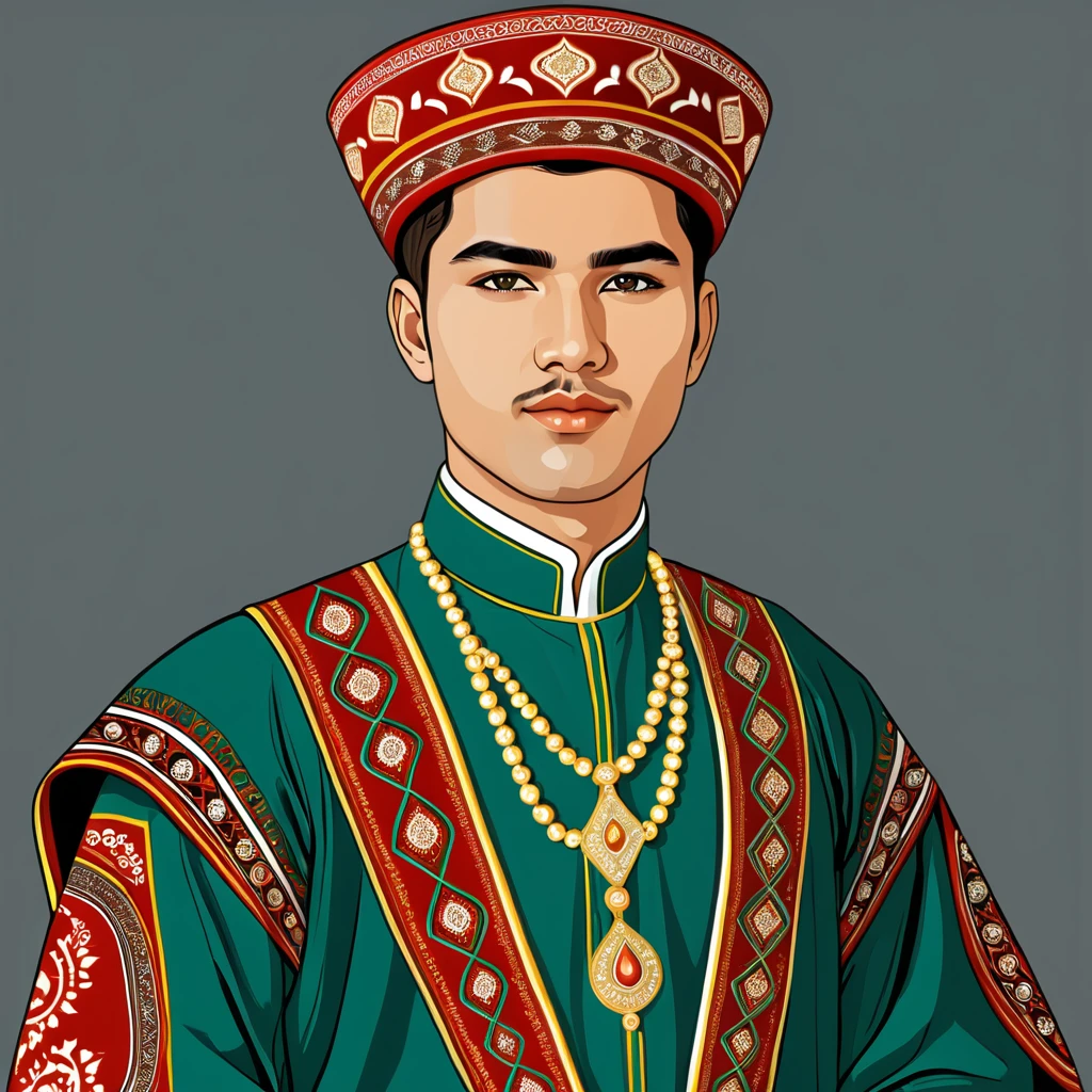 man in turkmenistan folk outfit, vector graphics, strong contours