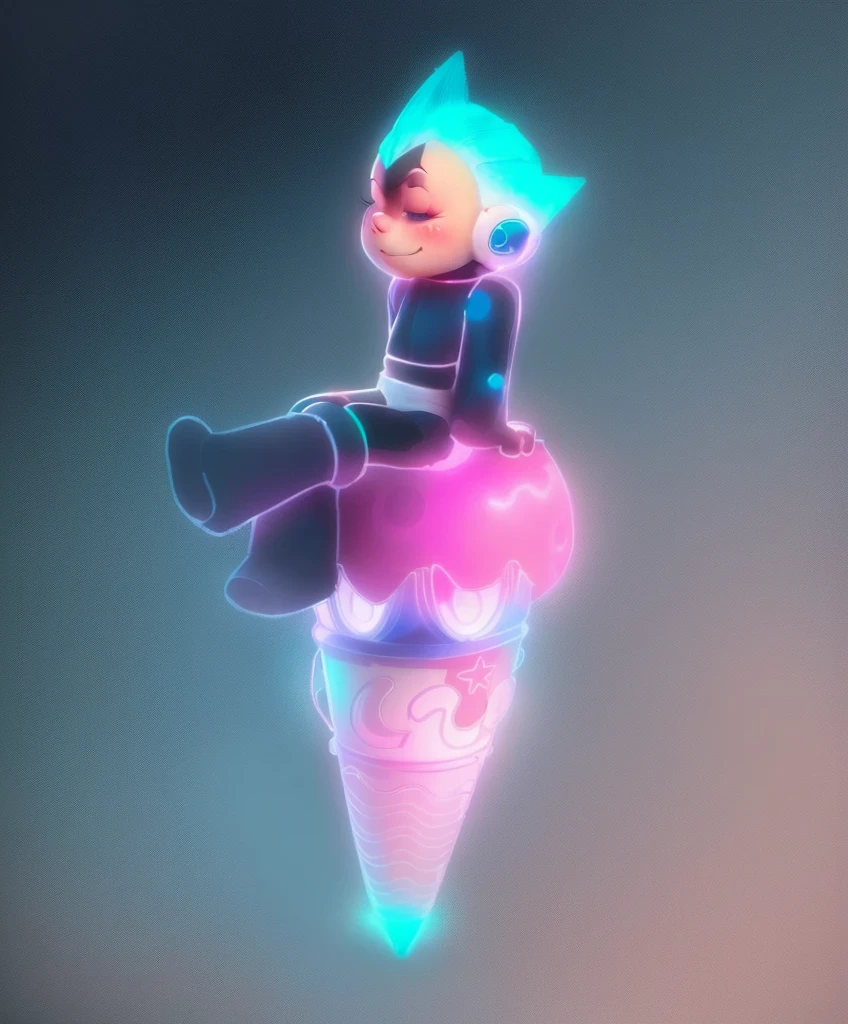 An Astro Boy sitting on an ice cream，Bright colors