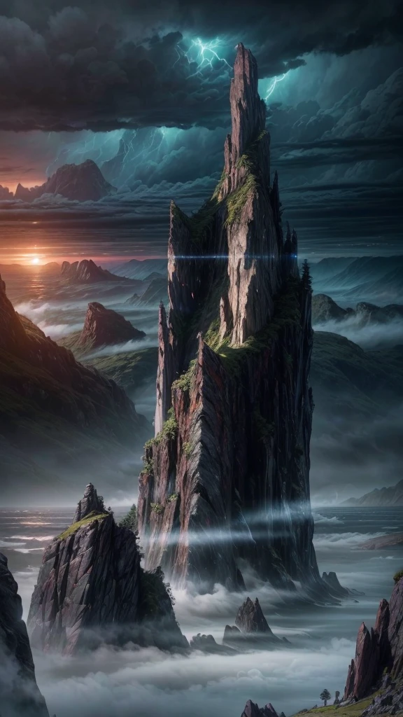 a panoramic view of a lonely island in the ocean, a mysterious island, beautiful detailed island, beautiful detailed sky, beautiful detailed ocean, beautiful detailed clouds, dramatic lighting, cinematic, epic, breathtaking, mist, atmospheric, moody, golden hour, dramatic shadows, vivid colors, highly detailed, photorealistic, 8k, hdr