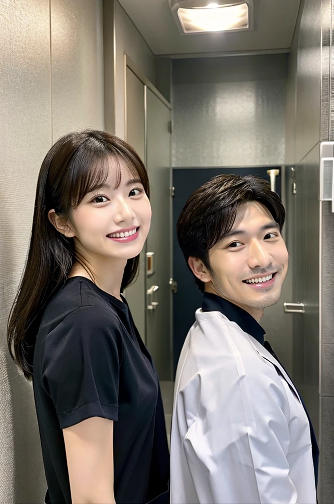 dentist Male and female2people くろ色の医療スクラブ着用 日本people 黒髪 20代後半 Main upper body smile Photo shoot in the hospital No accessories included Black