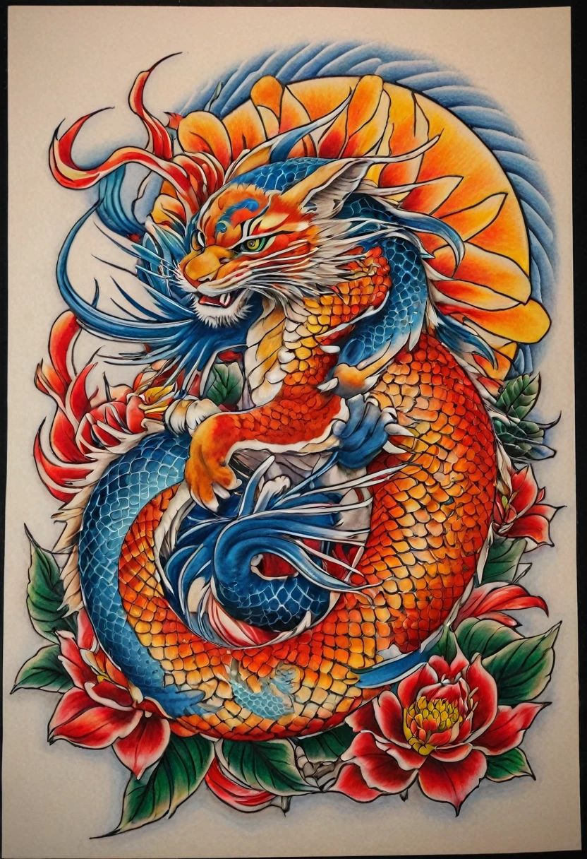 Japanese tattoo design、art，advertisement，Colored pencil drawing，draft ，