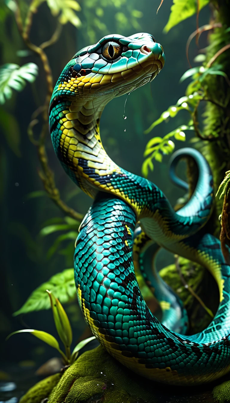 There is a creature in the watesh body,Snake tail(best quality,4K,8k,High level,masterpiece:1.2),Ultra Detailed,(lifelike,Photo real,Photo real:1.37),Highly detailed animals,Complex patterns,Realistic lighting,Fantasy Creatures