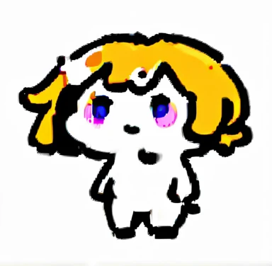 A drawing of a girl, nude, pussy, , tits, smol, full body sprite, standing, fragile looking figure, simple lineart, cute character, very flat shading, soft outline, cute, purple eyes, brown messy hair, skinny