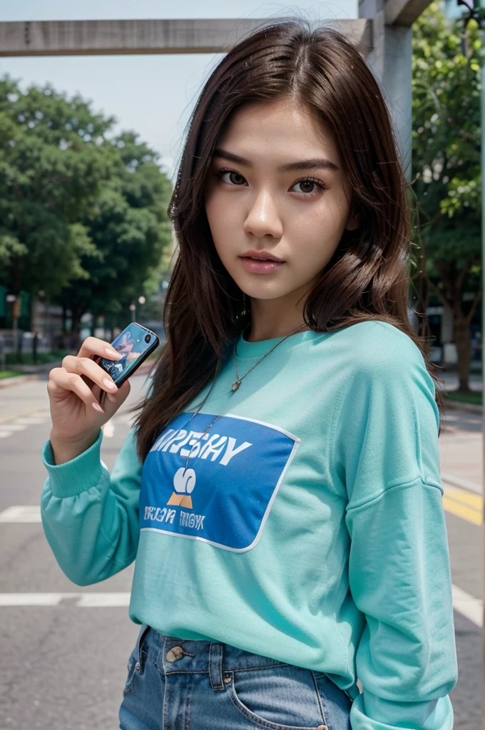 Disney+Pixar-style cartoon character: a 20-year-old Chinese model, brown hair, in casual modern clothing, contrast and isolated to screen, emphasizing a power bank, vivid green screen. Focus on model's eye contact and power bank, intricate detailed. Enhance with white key light & blue fill light, ((remove #00ff00, shade, lighting, shadow, reflection, hi-light, chroma on model)). 8k, 3D render, 900 ppi, Ray Tracing, Octane Render, vivid mood&tone, color correction.