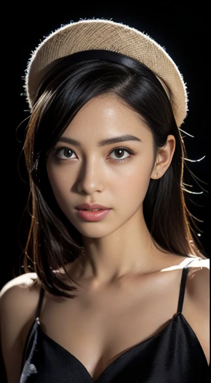 A stable spread signal for a given topic would be as follows.:

"(best quality,4K,8ก,High resolution,Masterpiece:1.2), Very detailed, (realistic,realistic,Realistic photos:1.37), (..CGI:1.1), velvet, Good size chest with cleavage., sculpture, Red Hat, exposed midriff, star crown, Roll armband, lips, avoid staring, close up, Turn your head., with black background" 