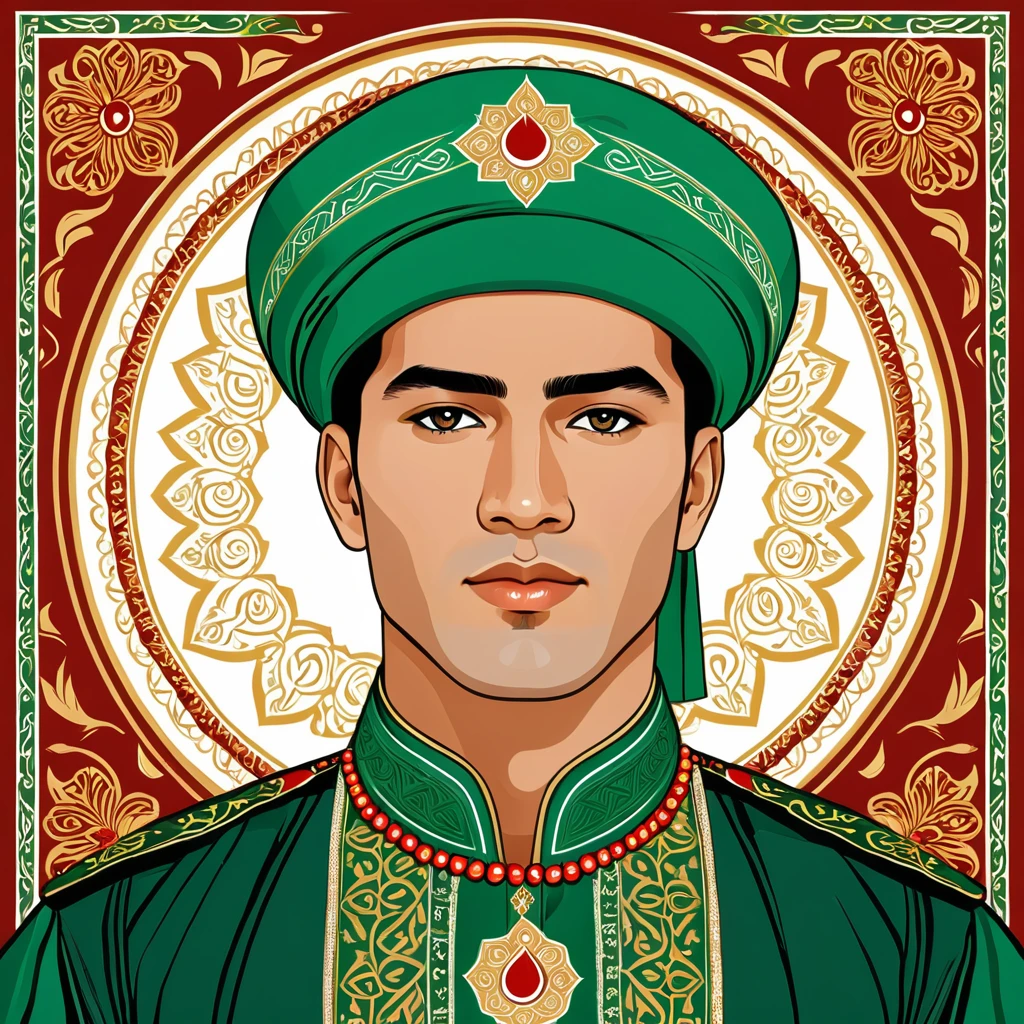 man in turkmenistan folk outfit, vector graphics, strong contours