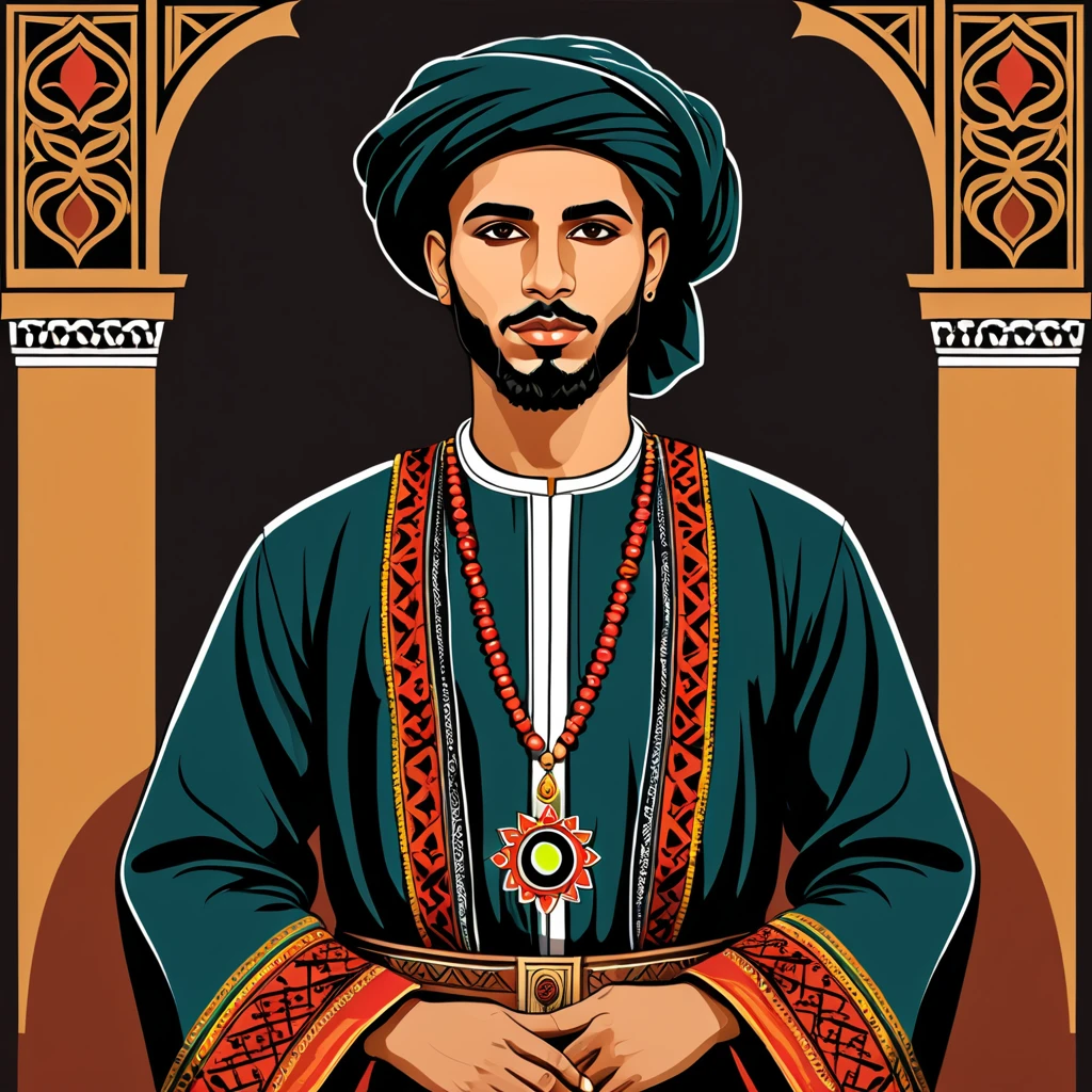 man in libya folk outfit, vector graphics, strong contours

