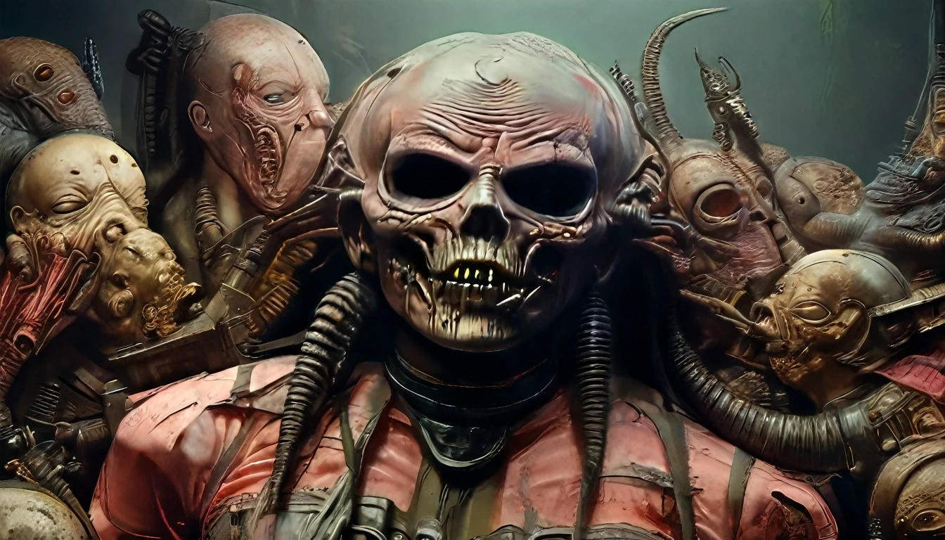in (medium full shot:3.1) of lot of characters from a movie for slave girls from beyond infinity, inspired by Hans Bellmer and Greg Rutkowski, futuristic apocalypse, stalenhag, metal album cover, gwar, heavy metal band promo, wayne barlowe pierre pellegrini, (with Creepy, Sci-Fi, Fantasy and Horror:2.9) retro sci fi, Horror movie, very detailed body, moody, epic, ((Cinematic film)), ((Ultra Detailed)), Complex, ((Sharp Focus)), Object Texture, Studio Photo, Complex Details, ((Highly Detailed)), Photo Real Style, ((Hyper-realistic)), High Dynamic Range, ((Realistic Textures)), 8K UHD, Nikon D 850, Kodak Portra 400, Fujifilm XT, rich colors, (3D rendering:3.1)