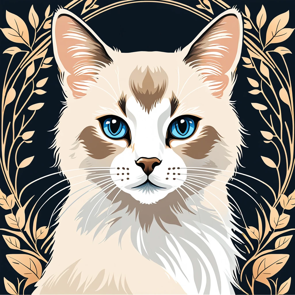 Lovely deer, illustration, Vector Graphics, Strong outline ragdoll cat，Frontal portrait