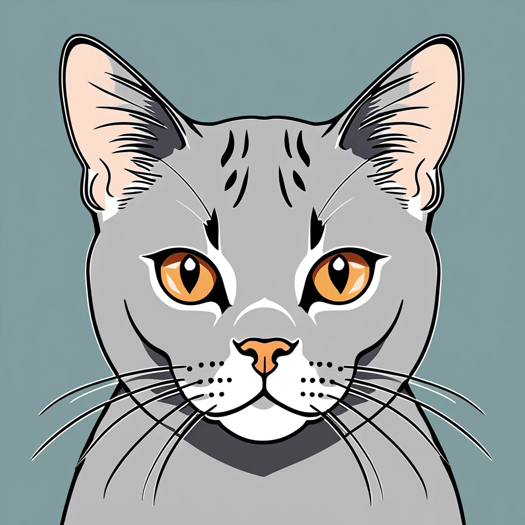 Lovely deer, illustration, Vector Graphics, Strong outline British shorthair cat,Frontal portrait