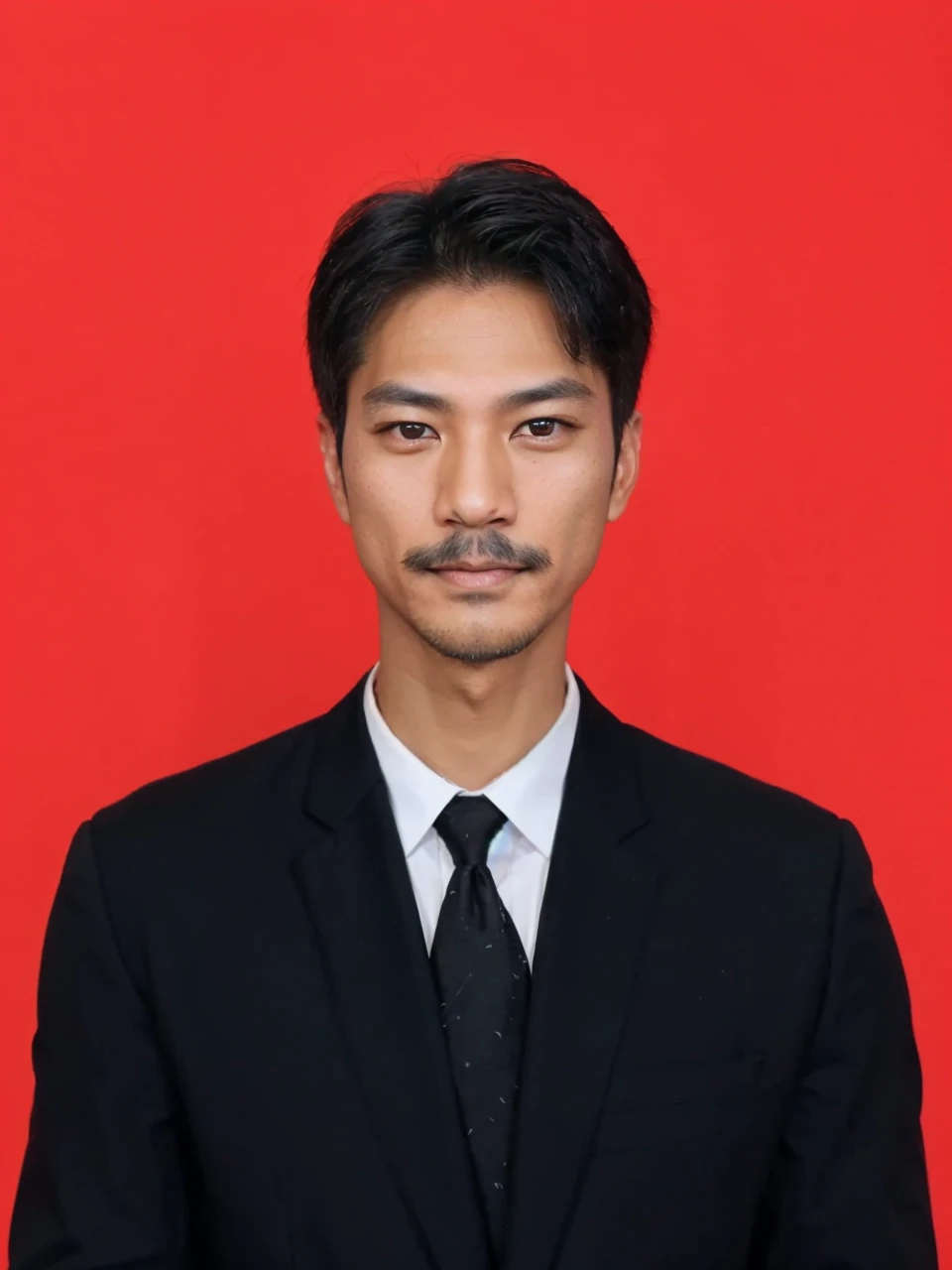 asian male, 6’3, brown hunter eyes, toned perfect physique, veiny hands and long fingers with silver rings, black silky wolf cut, thin mustache and goatee