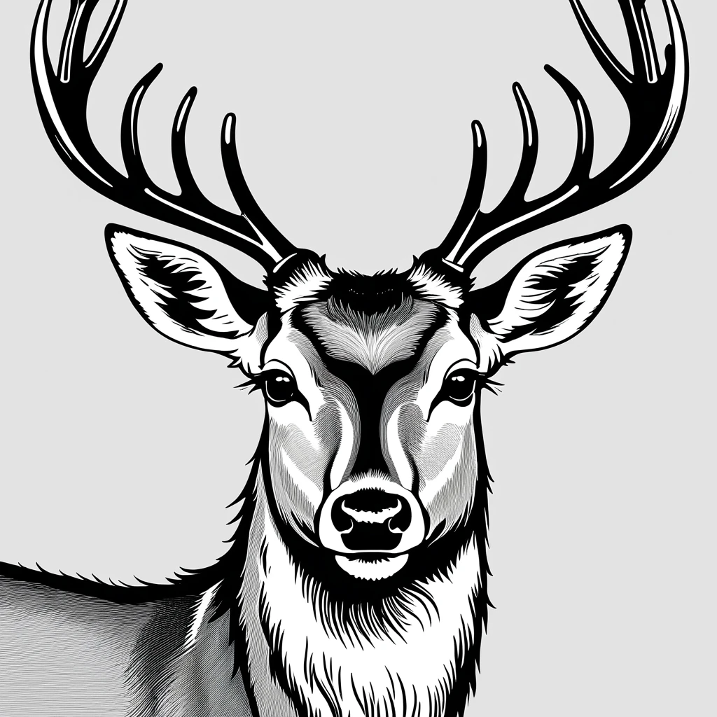 Lovely deer, illustration, Vector Graphics, Strong outline sika deer,Frontal portrait