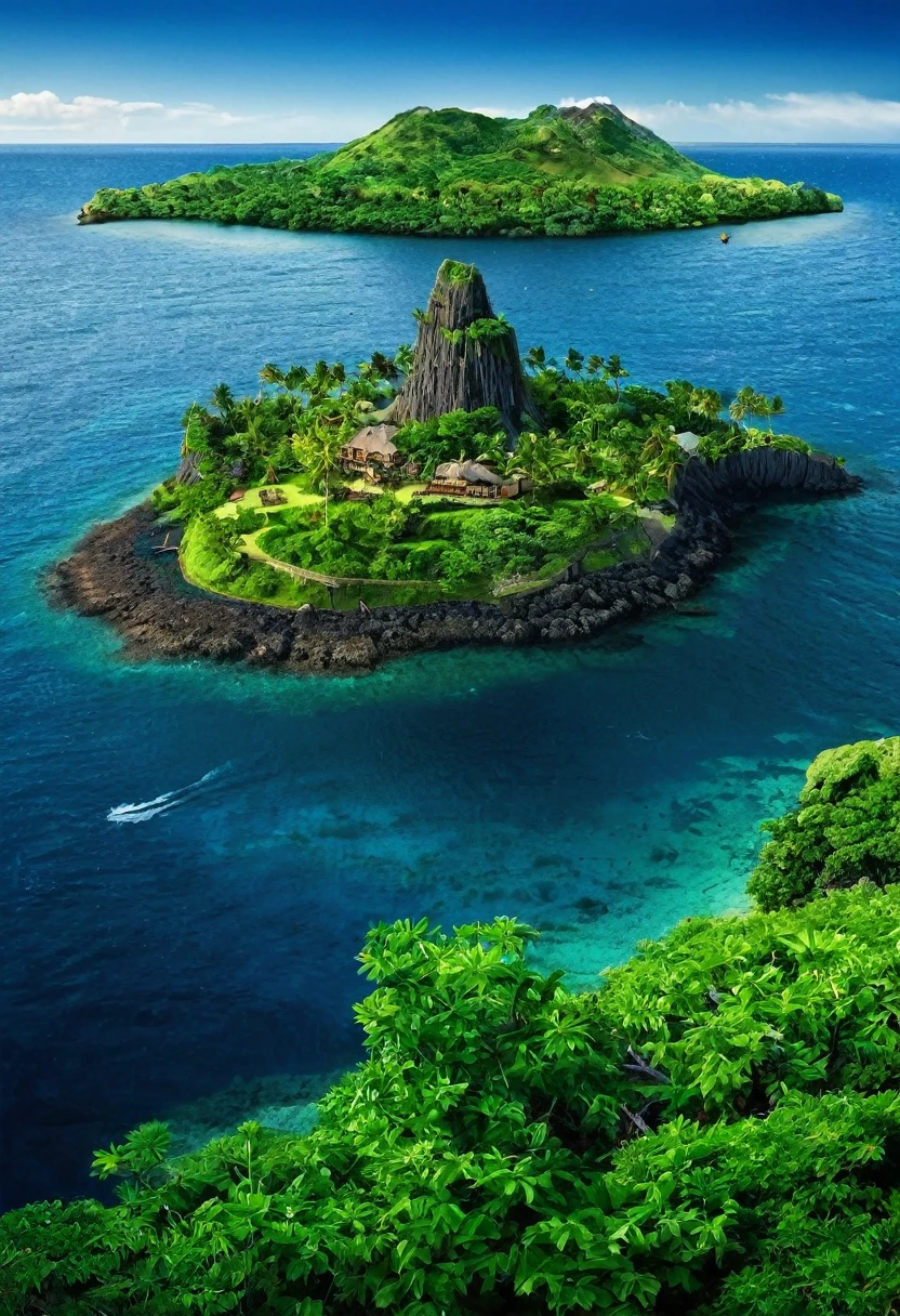 a mysterious island, lush tropical forest, crystal clear turquoise waters, rocky cliffs, golden sand beach, ancient ruins, overgrown vines, mystical atmosphere, dramatic lighting, vibrant colors, cinematic composition, (best quality,4k,8k,highres,masterpiece:1.2),ultra-detailed,(realistic,photorealistic,photo-realistic:1.37),cinematic lighting, moody shadows, ethereal mood, dramatic angles, advanced rendering