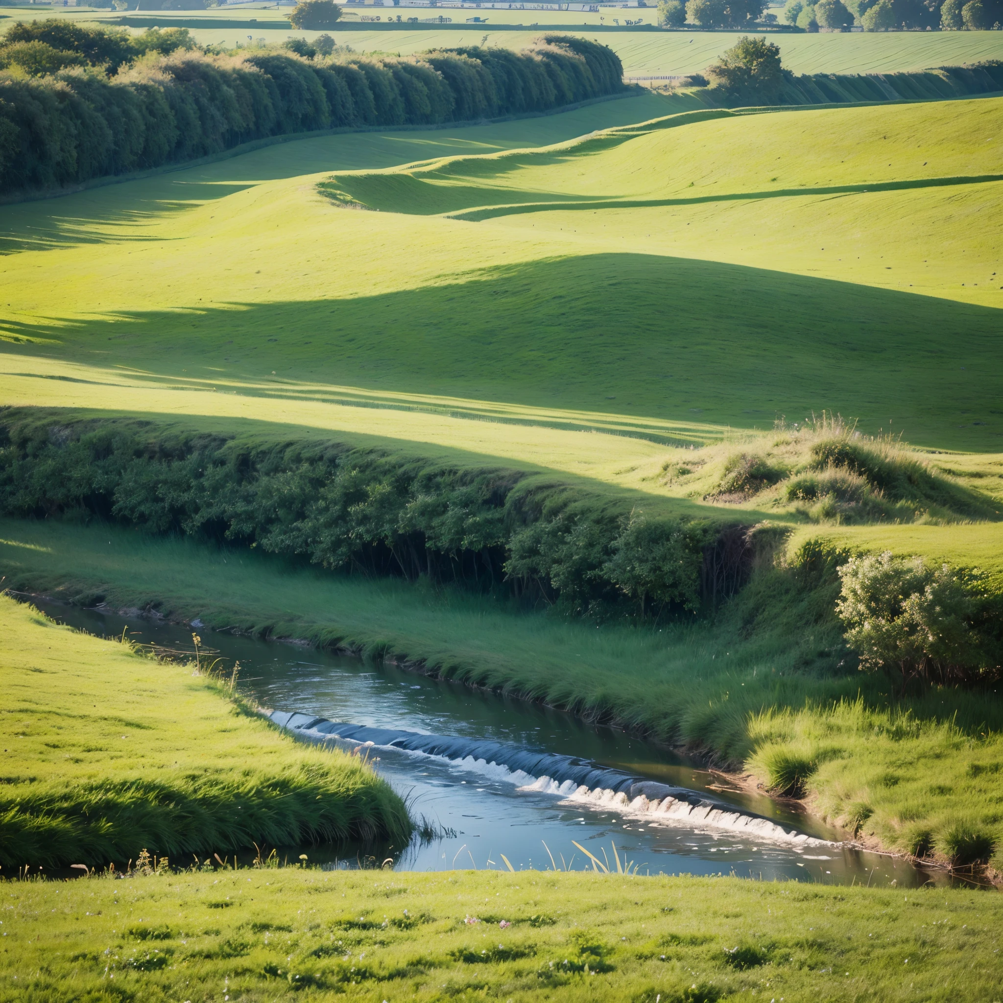 Earth，grassland，river，spring，Earth上有一些可爱的英式建筑，3D Rendering，Cute cartoon style background，Minimalist style，Accessible Platform，C4D modeling，OC Renderer，HD quality 4K。