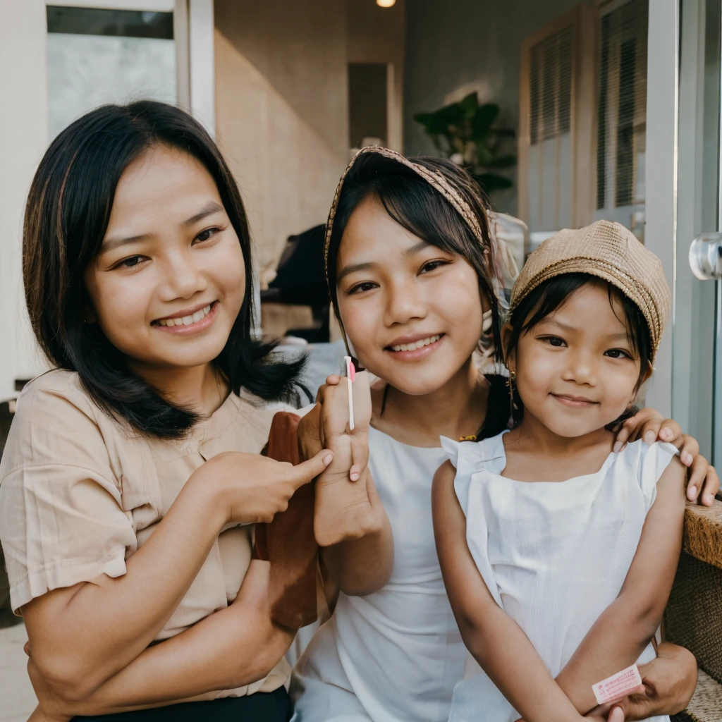 Photo of Indonesian children and Indonesian speech therapists. The therapist holds flash cards and the  responds. smile. Indonesian people. 4k ultra realistic. mid shot