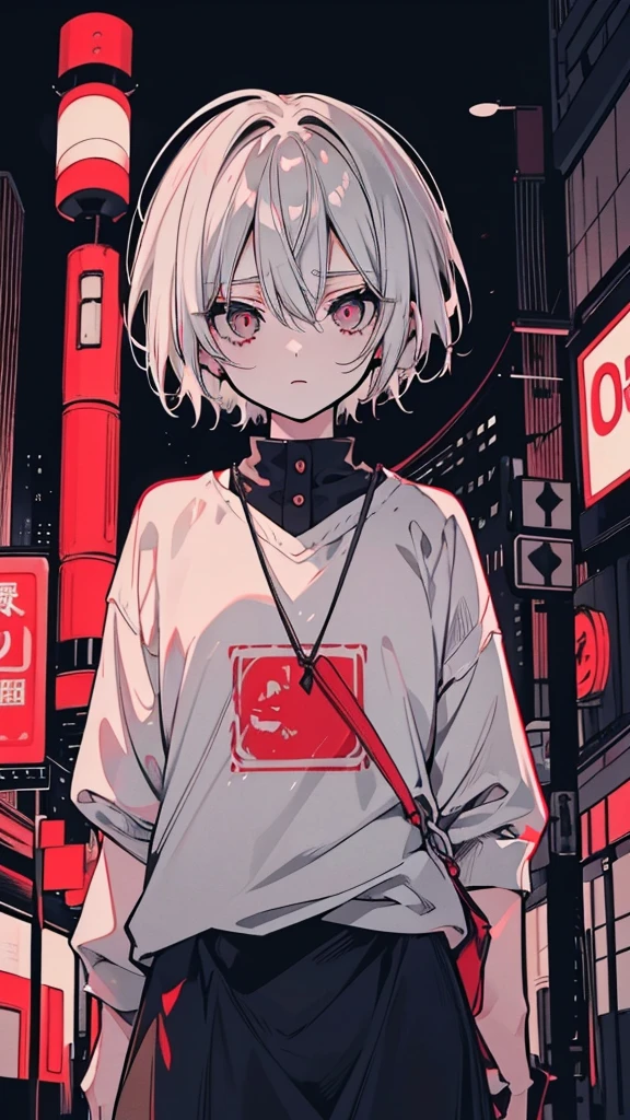 a picture of a women 25 years old short white hair standing in front of a red light, Candid Photography, Gray-haired deity, dynamic poses, Gray-haired girl, Crushing Despair, Flowing white hair, short Hair Anime Girl, perfect Gray-haired girl, 