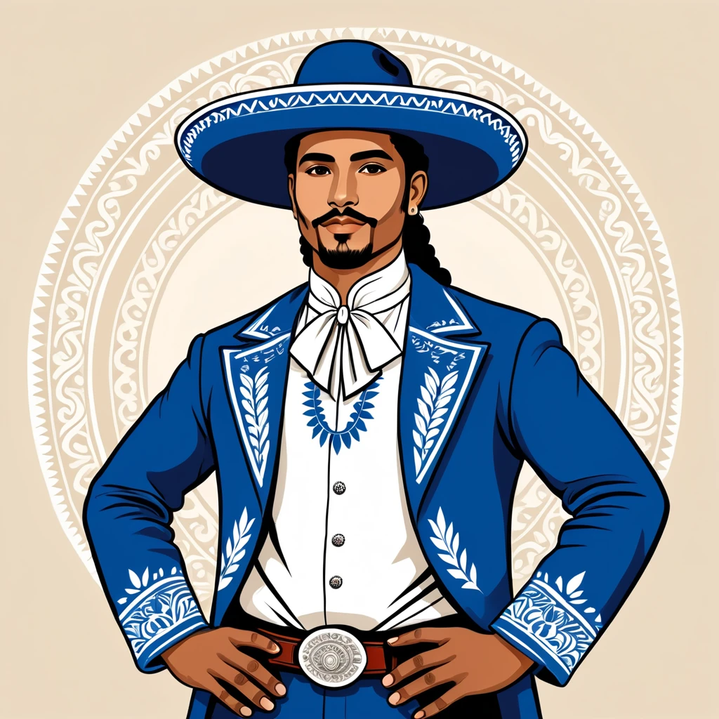 man in el salvador folk outfit, vector graphics, strong contours
