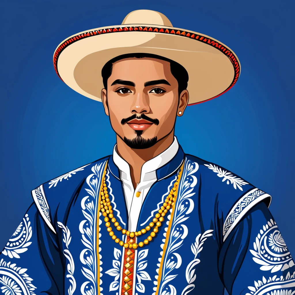 man in el salvador folk outfit, vector graphics, strong contours
