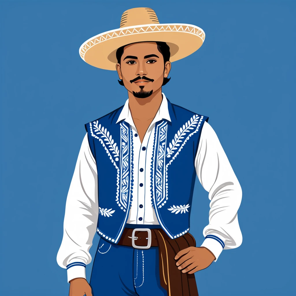 man in el salvador folk outfit, vector graphics, strong contours
