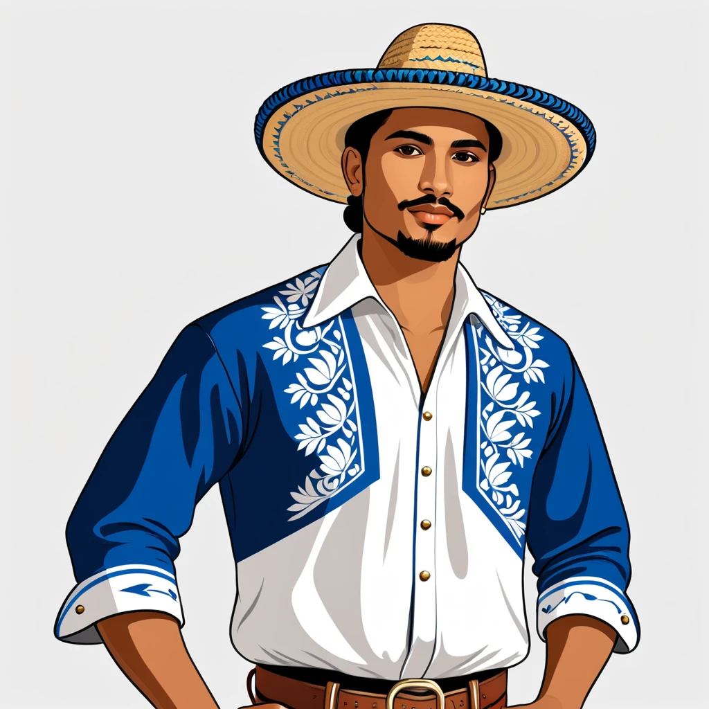 man in el salvador folk outfit, vector graphics, strong contours