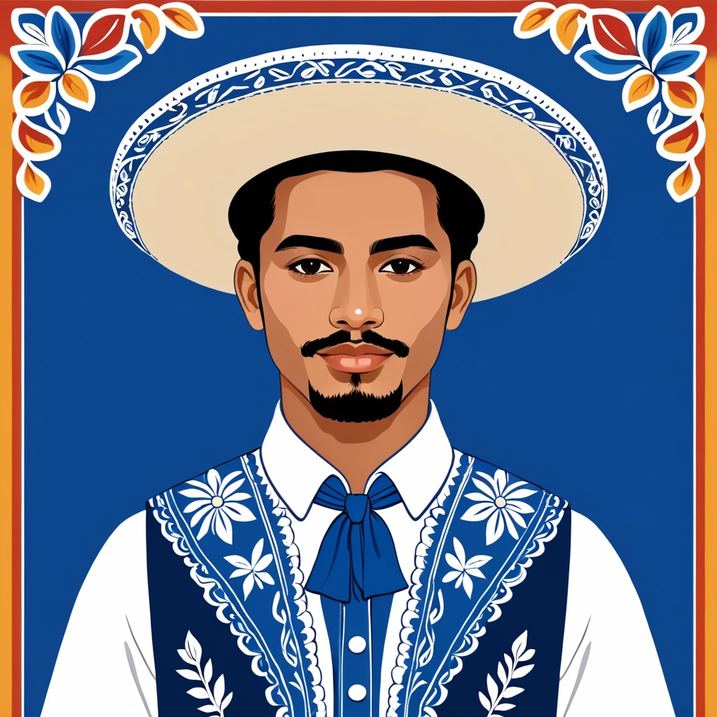 man in el salvador folk outfit, vector graphics, strong contours

