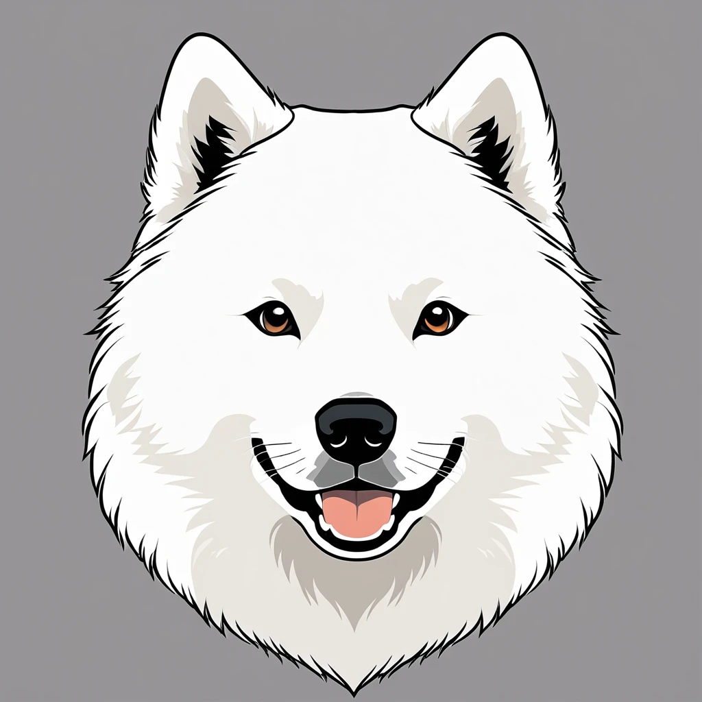 cute dog, illustration, Vector Graphics, Strong outline Samoyed dog，Frontal portrait