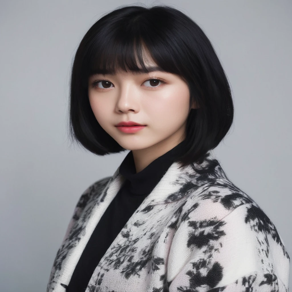 21yo girl, black hair, long hair, (wearing oversize pink sweater, knit trousers), natural medium breast, plump body,single sidelock hairpin blush, modern cinematic lighting, ray tracing, drop shadow wide shot UHD, textured skin, high details, best quality 4K, sit on th floor, setup face, sad