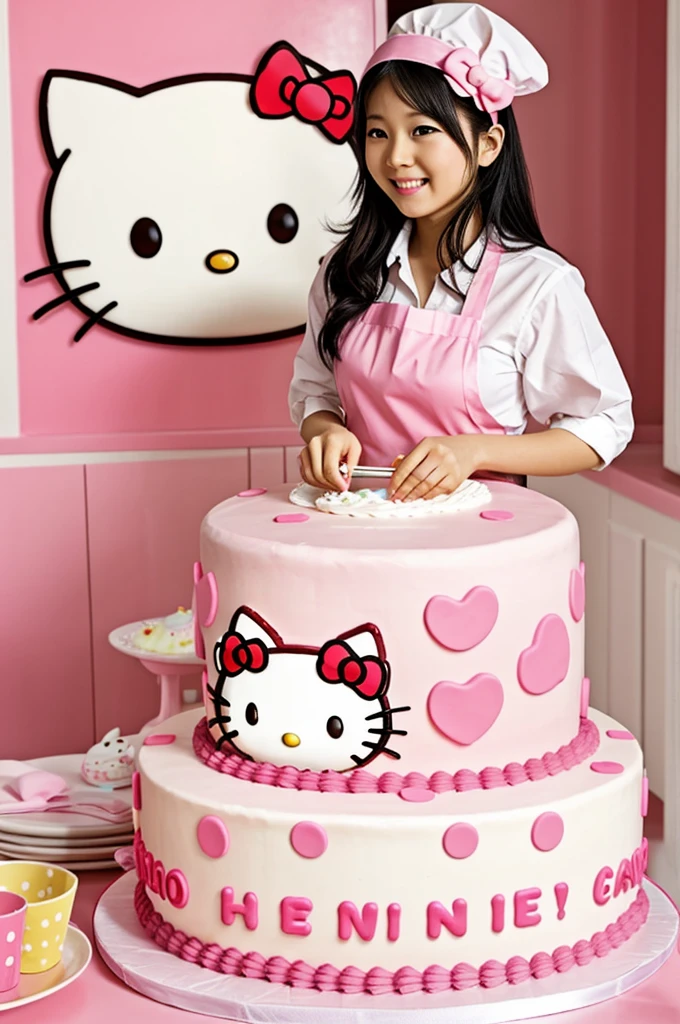 Hello kitty making cake