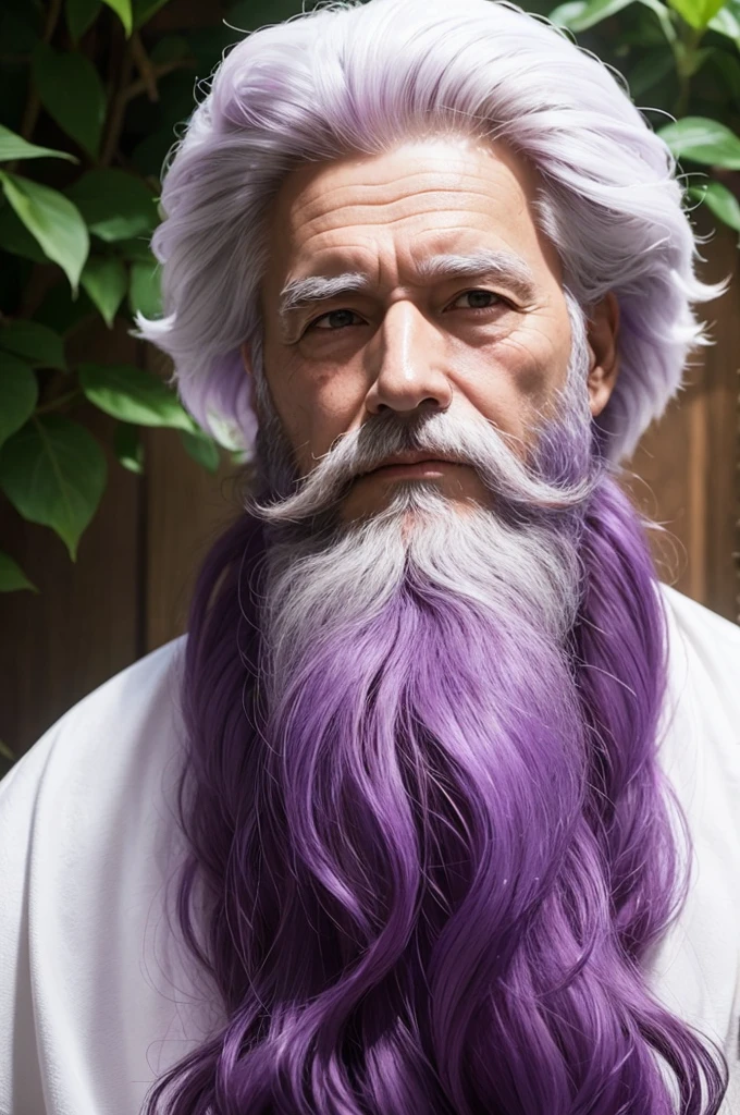 has hair called purple shade, a white beard, an old man&#39;s beard with black glasses 