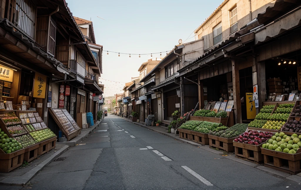 front, front, outdoor, Novel styles in the fruit market, unparalleled, environment, nobody, single location, Japanese cartoon, landscape, horizontal view