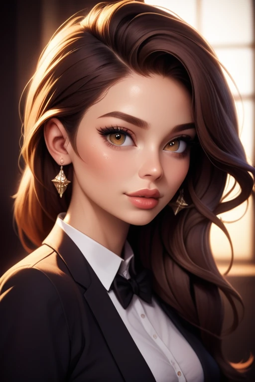 Tall hispanic woman with expressive hazel eyes and long wavy dark brown hair; warm light-olive skin; hourglass build; (soft face with full lips); ample bosom; best quality; trending on artstation; dark room with complex volumetric lighting; strong shadows; artistic lighting; dynamic; energetic vibe; realistic skin; specular highlights; micro-textures; highly detailed hair; at the marina watching the sunset; high tech; dystopia; consumerist