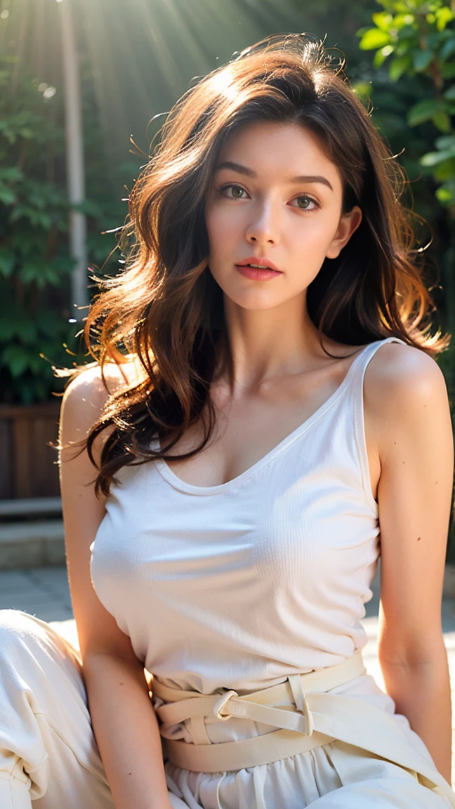 (((ultra realistic))) Photo, masterpiece, top quality, (pale skin), (Ultra detailed face and eyes:1.3), 1 girl, Adult, in a T-shirt, full body, (Eye makeup, mascara) , ((large detailed lips)), ((ash wavy hair)), ((Chyolka)) , (Natural breasts), Slim waist. ((Posing)), photoshoot, studio (soft lighting), (The play of light and shadows), depth of field, bokeh, (special attention to skin detail: 1.2), Detailed leather texture, skin pores. (Airy atmosphere of the frame. Color range - delicate, Bright, white, Pink tones), UDR, ((Film grain)), ((rays)), ((glare of the sun)), ((waist up portrait, close to the camera)) , ultra detialed,