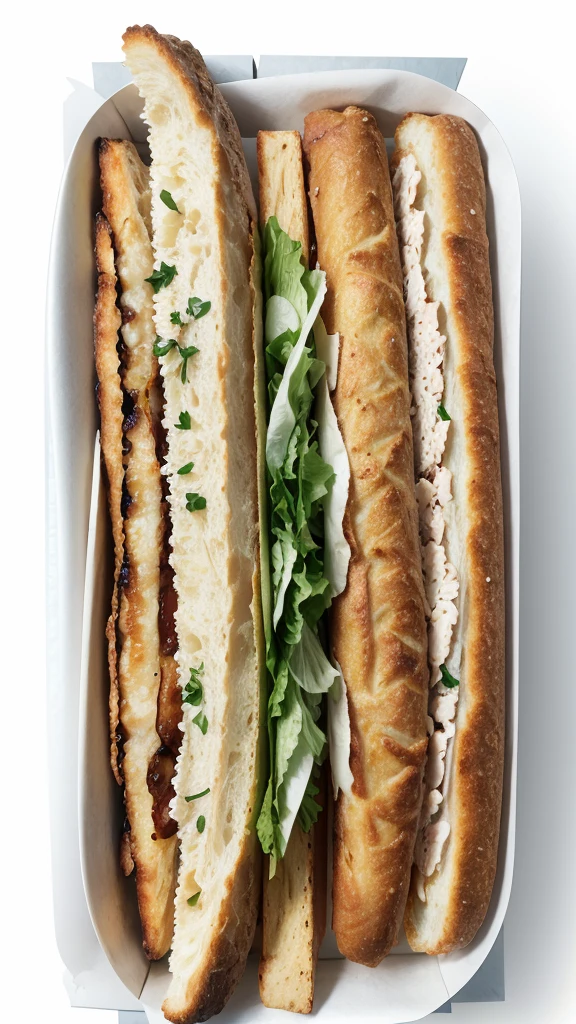 Fried chicken baguette on white background