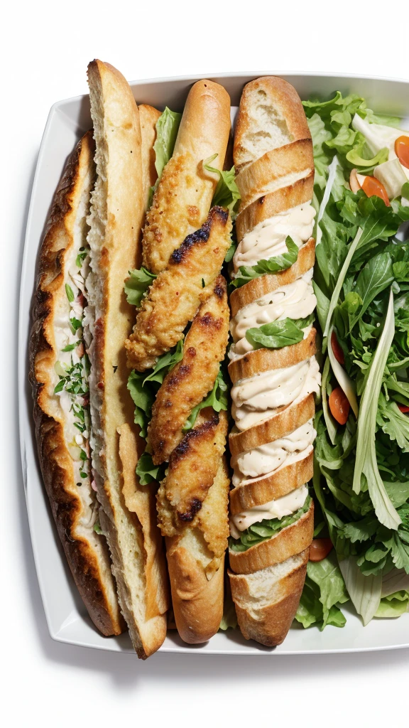 Fried chicken baguette on white background