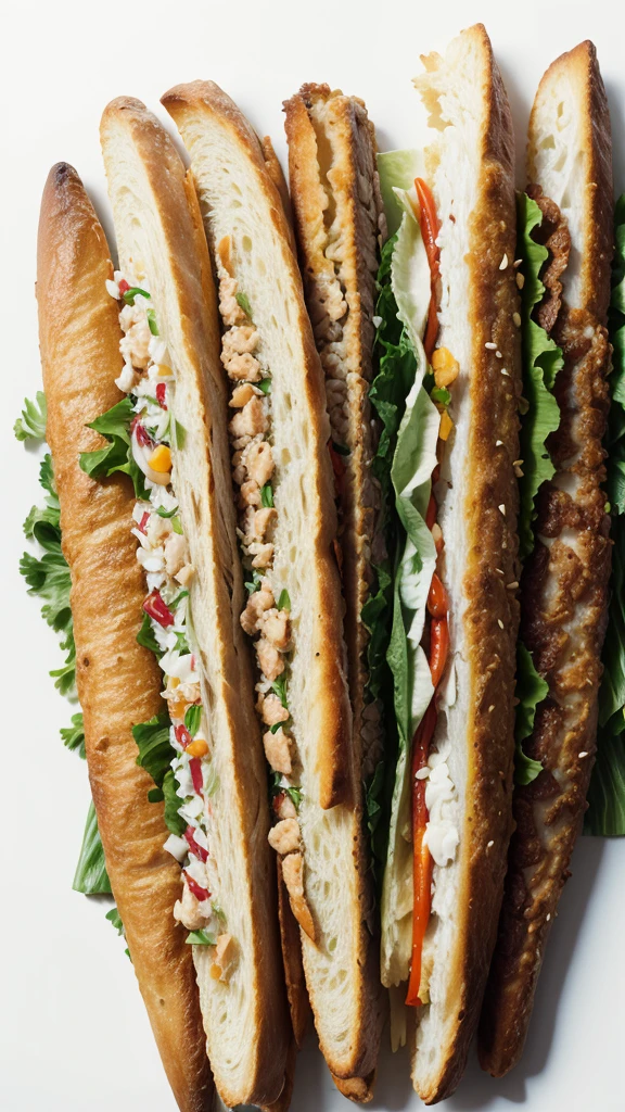 Fried chicken baguette on white background