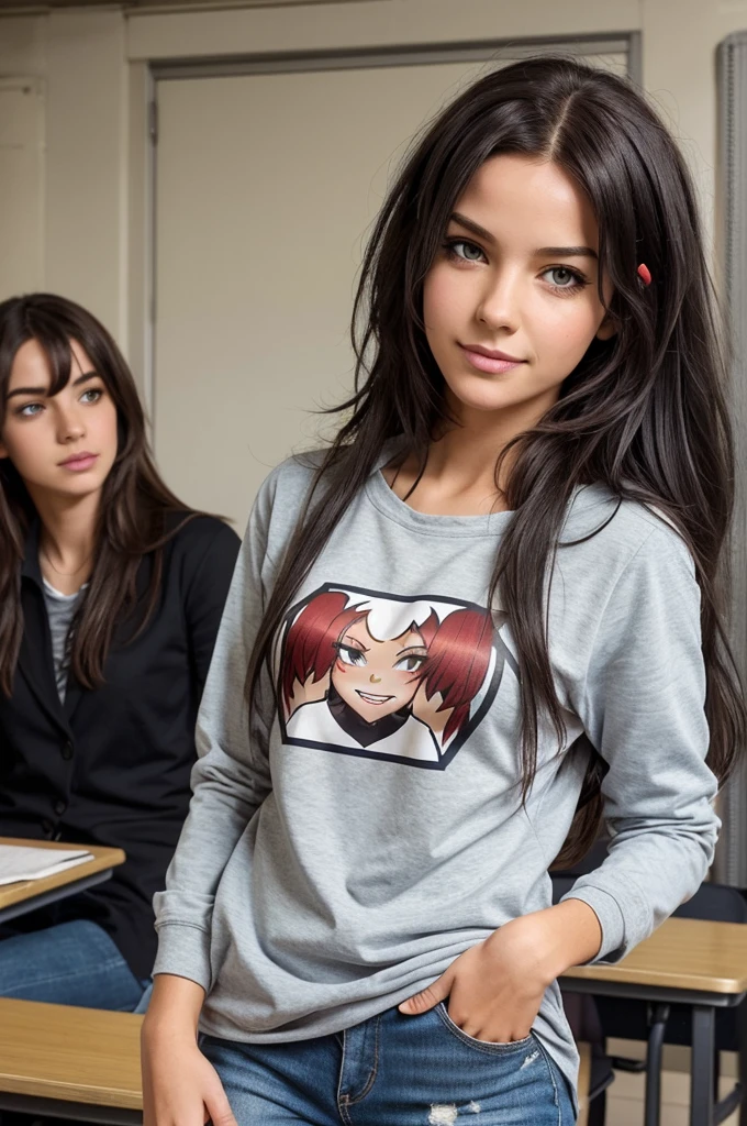 Create a character design for a mischievous backbencher in a high school setting, with a playful expression, messy hair, casual and slightly untidy clothing. The style should be similar to Lilyash, with high-quality, detailed illustrations