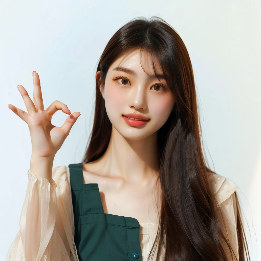There is a woman making a peace sign with both hands., young Asian woman, beautiful young Korean women, Korean women, Long haired asian girl, Graceful smile pose, young asian girl, a young Asian woman, Professional Profile Photo, beautiful young Asian woman, beautiful south Korean women, gorgeous young Korean women, Asian woman, Chinese women, High-quality portraits