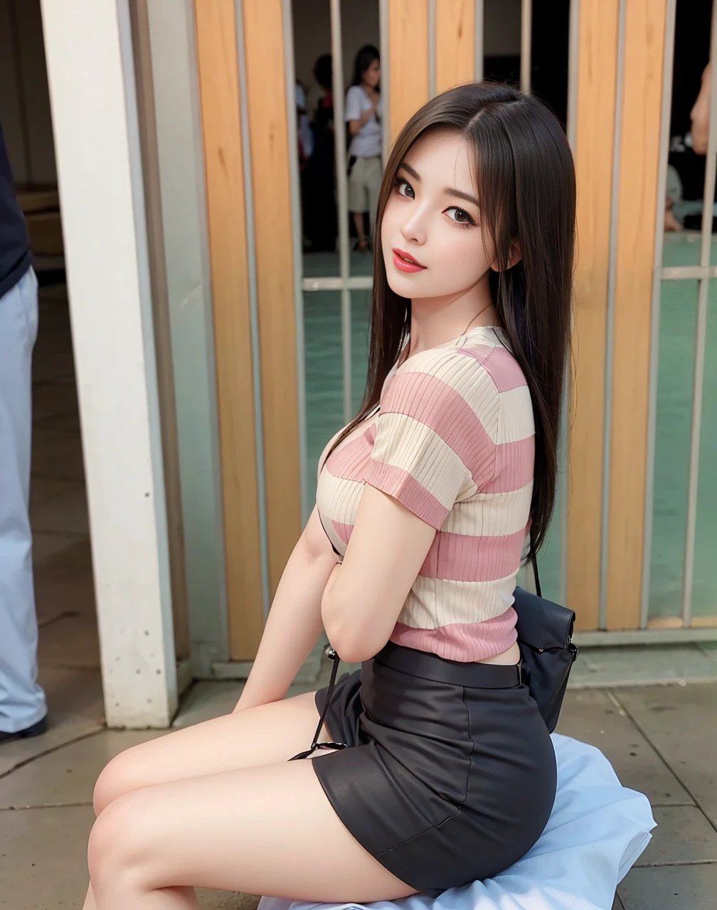 Khaki suit, khaki civil servant, Beautiful girl with extra long hair, Two meter long hair, Long hair that catches the eye, long black hair, Her hair is very long., Long, shiny hair, Long, thick, soft hair, Extra long hair, dynamic,Post, amazing gesture, like full body, Short sleeve shirtสีกากี, short pencil skirtสีกากี, black high heels, The sexiest, thin body, small waist, hips raised, small thighs, Long legs, Huge breasts, big breast, Eye-catching breasts, A gigantic rift, Big D cup tits, Beautiful face, red lips, Very shiny, แต่งBeautiful face, Military rank insignia, short pencil skirt, tight, Short sleeve shirt, tight fitting, in the background, blurred garden. ultra short skirt, Focus on short skirts, sexy model, In front of the flagpole, In front of the school gate, Hand holding a wand,