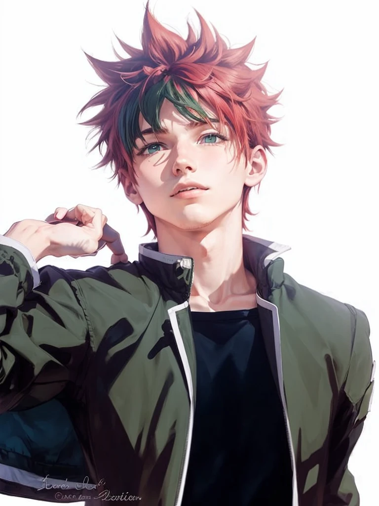  boy with red hair and a dark green jacket