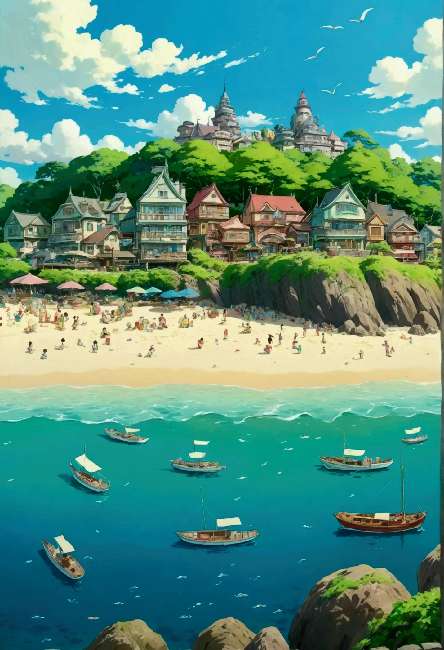 Ghibli summer Beach View from Ocean