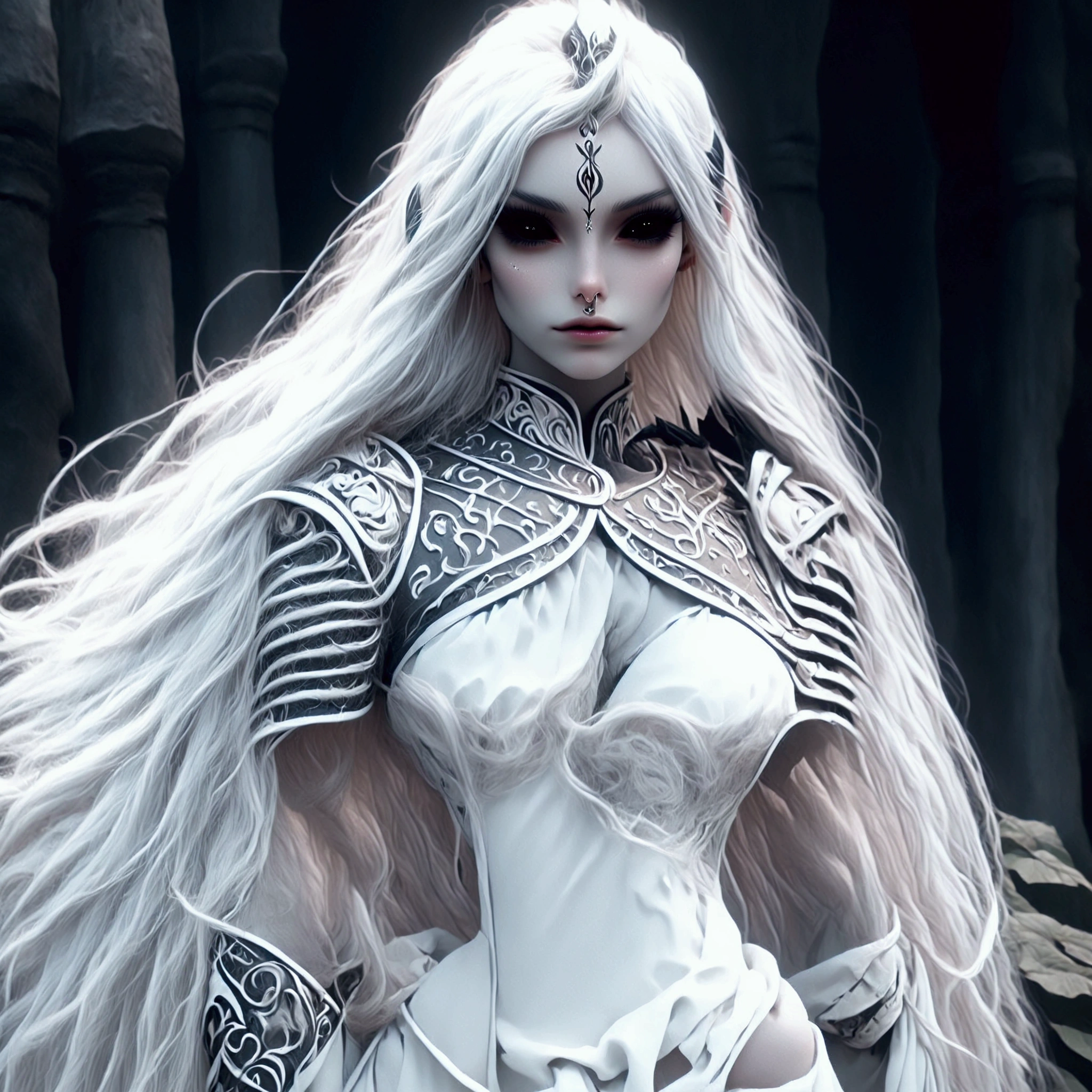 a close up of a woman in a white costume with long white hair, detailed white long hair, white armor, alluring elf princess knight, elven warrior princess, elven character with smirk, beautiful and elegant female elf, 2. 5 d cgi anime fantasy artwork, epic exquisite character art, epic fantasy art style hd, stunning character art, fantasy paladin woman