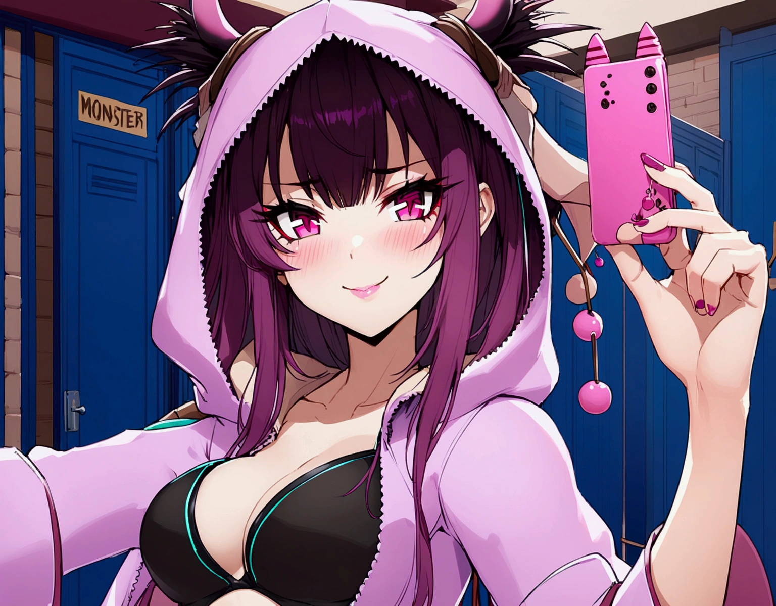 ((monsterhunter)), looking the viewer, solo, girl, shy, red cheek, bashful, embarrassed, smiling, happy, perfect face, beautiful eye, upper body
