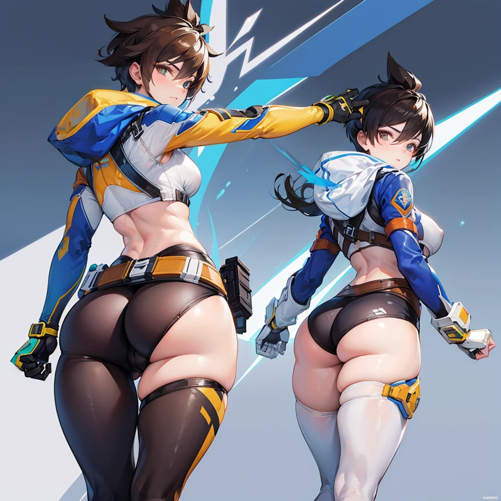 Tracer from overwacht with a super big and fat butt and she&#39;s bending over to show it  